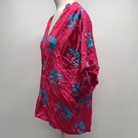 Maje Clowers Blouse Shirt Floral Print Button Down Short Sleeve Pink Blue Small - Picture 8 of 11